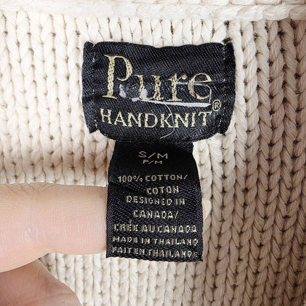 Hand-knit Cabin Coastal Patchwork Sweater Cowl Neck Button Front Chunky‎ Neutral - Picture 4 of 15